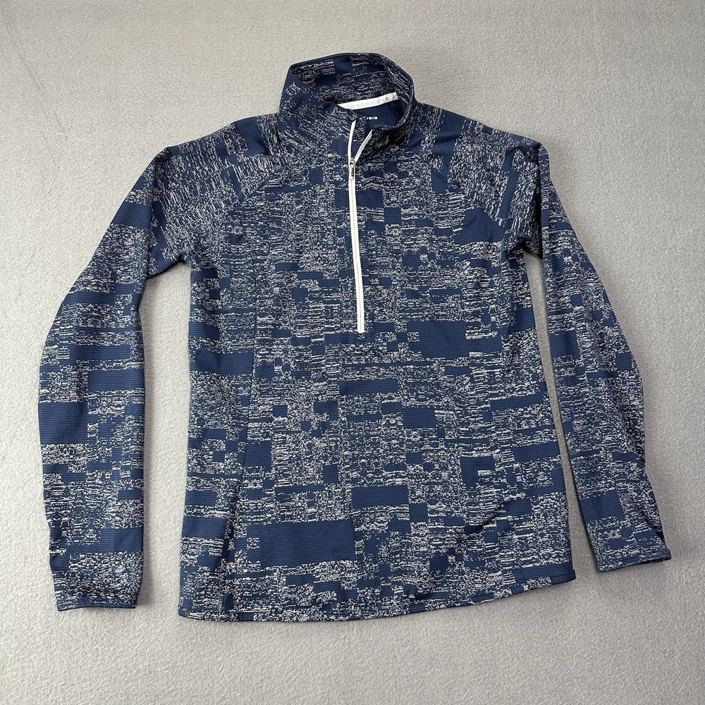 Under Armour Shirt 1/4 Zip Long Sleeve Shirt Fitted Blue Women's Medium Allover